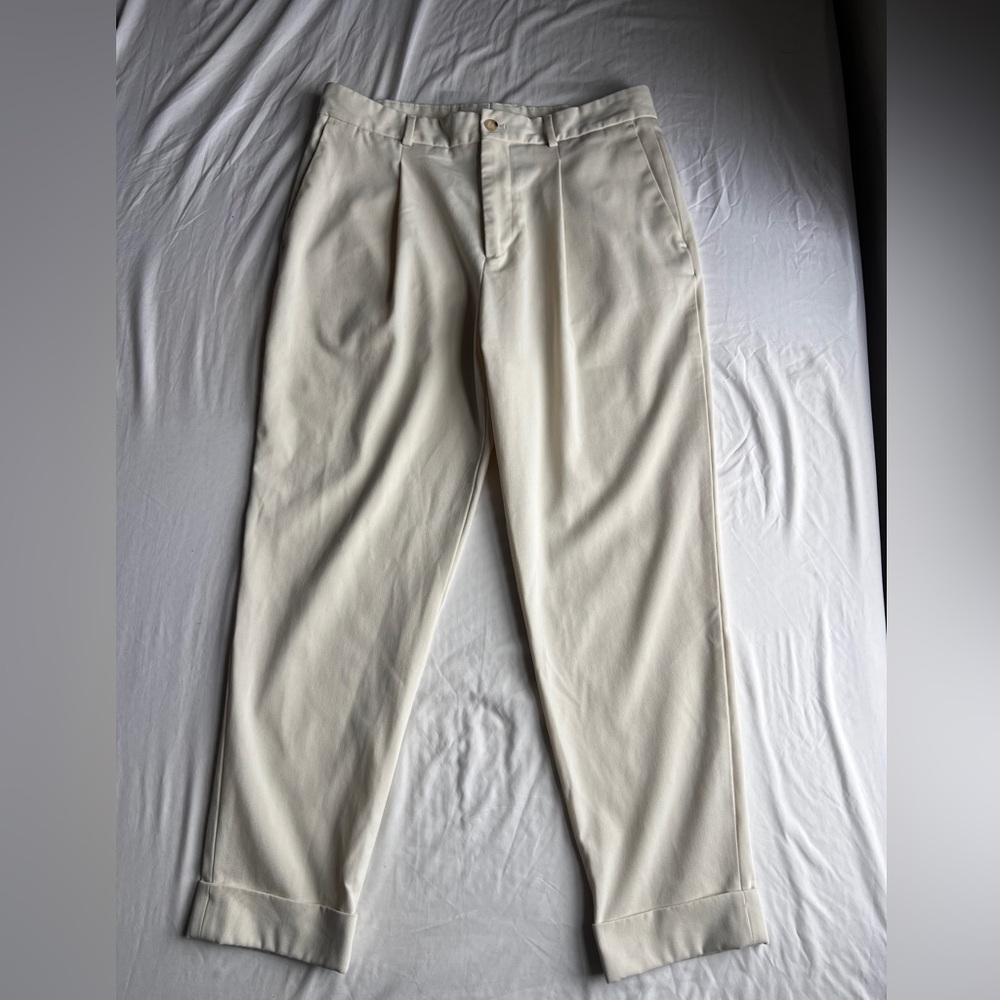 Zara Man Men’s White Ivory Slim Fit Trousers Pants Pleated Size 32 Cream